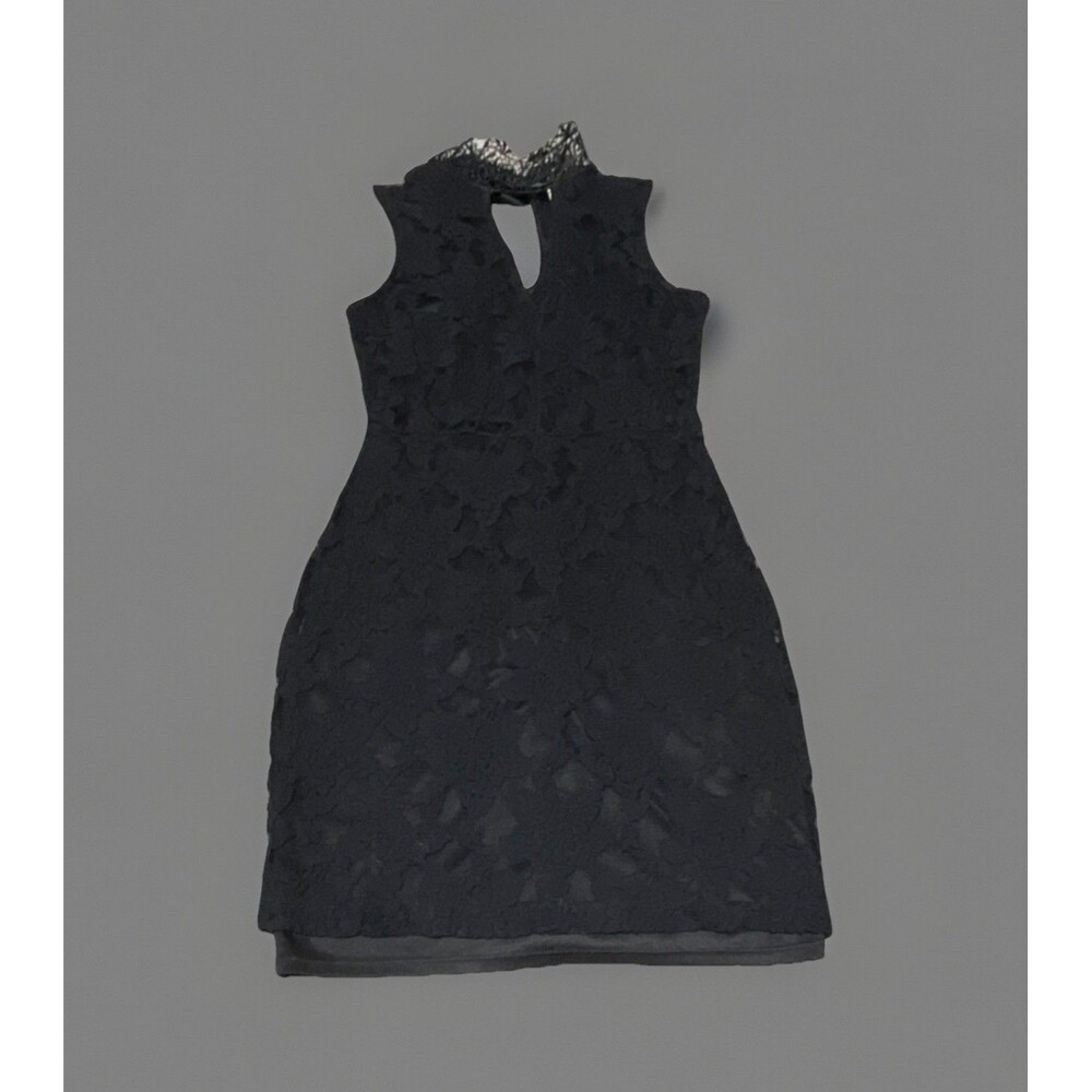 Goth Mystic Black Lace Sheath Dress Sleeveless High Neck Bow Floral Short